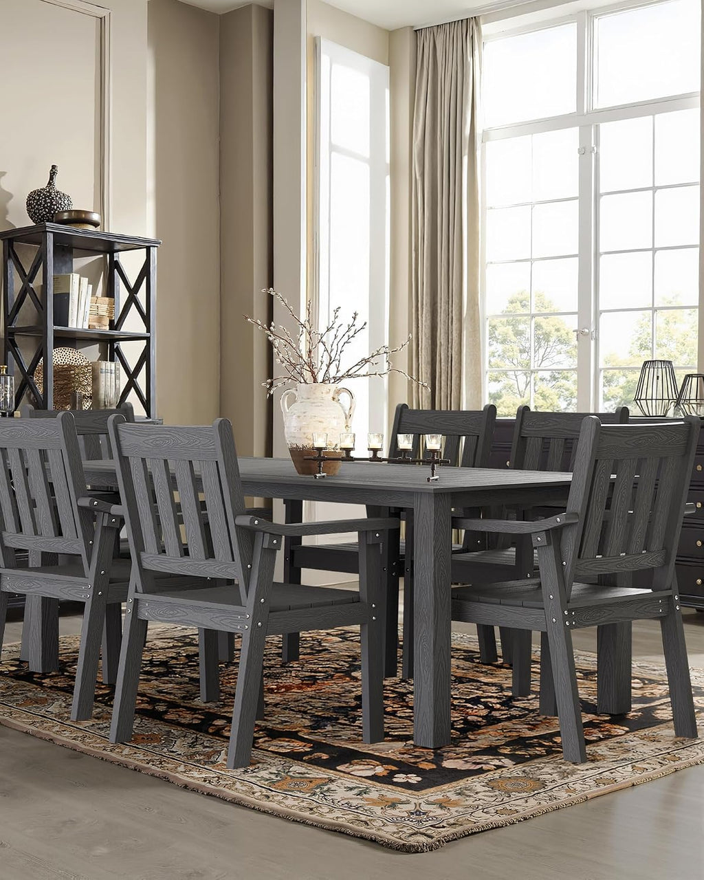 YEFU 7-Piece Patio Table Set, All-Weather HIPS, Metal Aluminum Frame, Gray