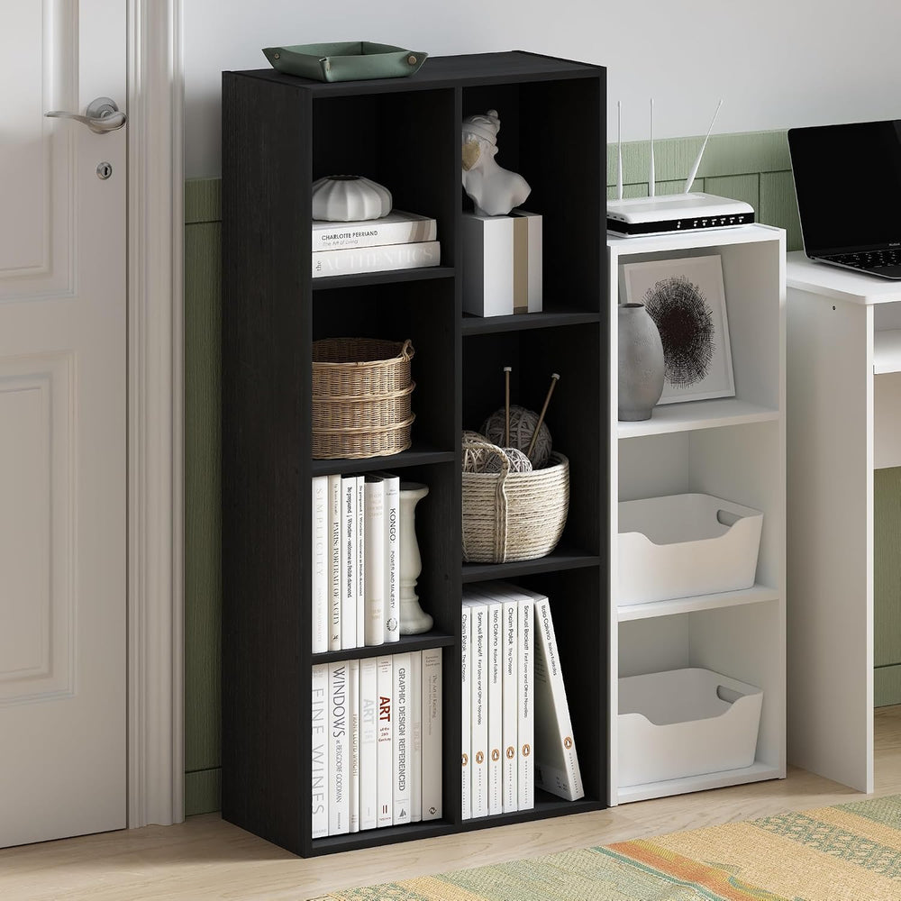 Furinno LUDER Book Shelf, 7-Cube Bookshelf, Bookcase with Open Shelves, 9.4 x...