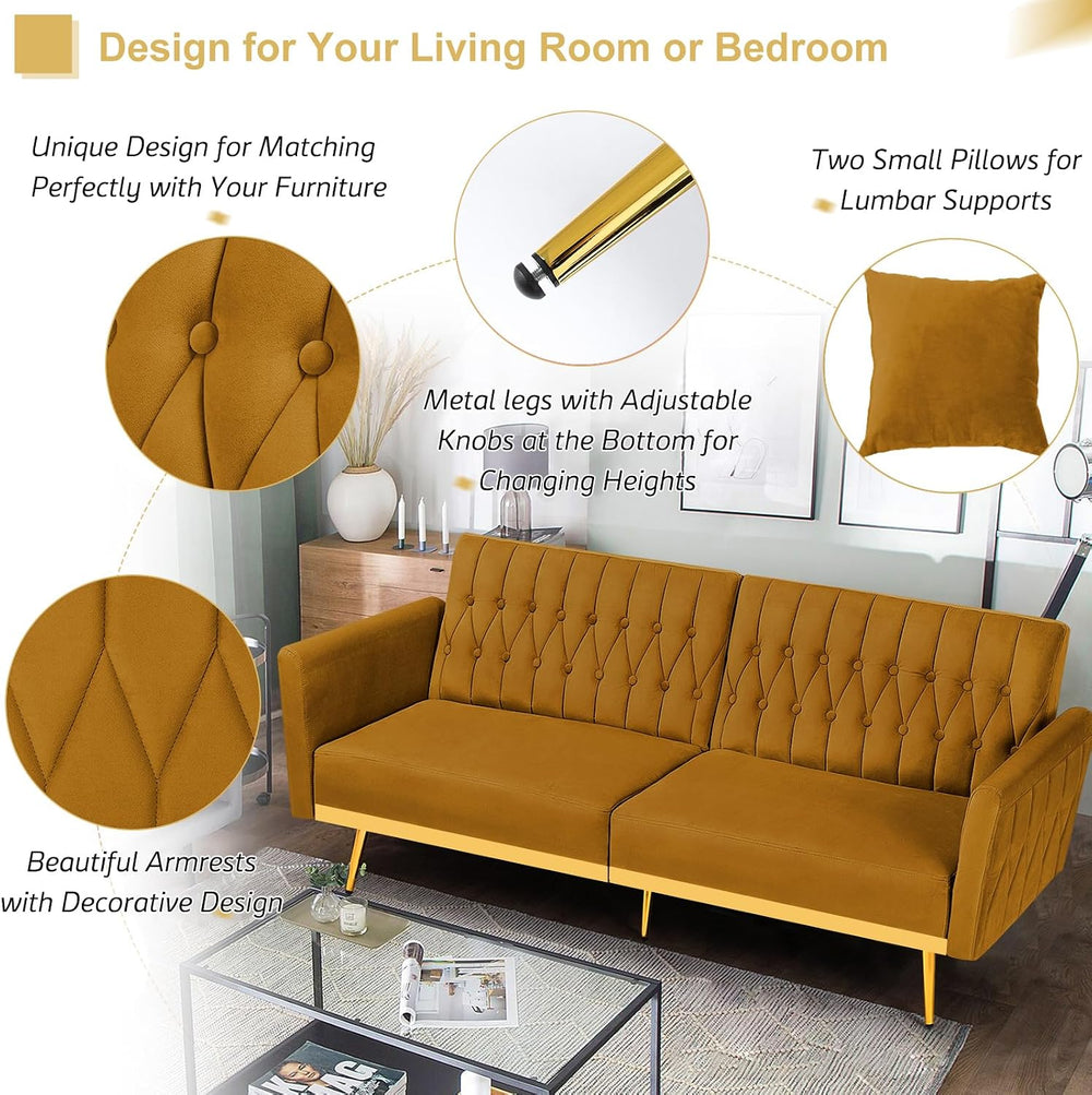 3 Pieces Velvet Sofa Set w/Adjustable Armrest &Backrest,Ginger