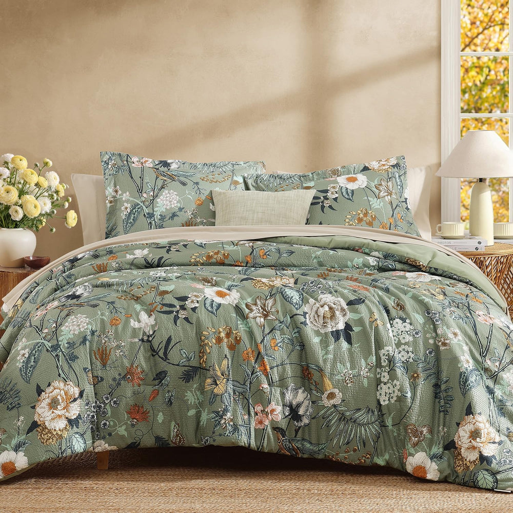 Queen Comforter Set - 7 Pieces Soft Floral Bed in a Bag Queen Bedding Sets