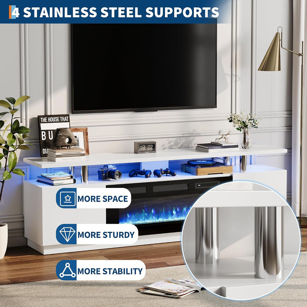 GarveeTech Led Fireplace TV Stand 70 in, Modern Electric Fireplace TV Stand w...