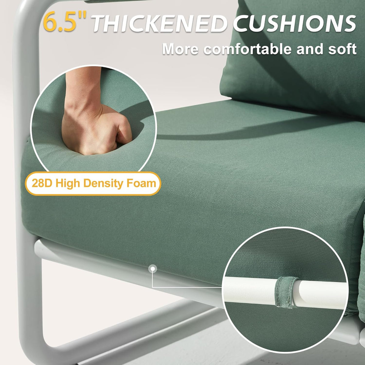 3 Piece Patio Outdoor Aluminum Swivel Rocking Chair with Coffee Table and 6.7" Thickened Cushions, All Weather Outdoor Furniture Chairs for Garden, Poolside, Deck-White