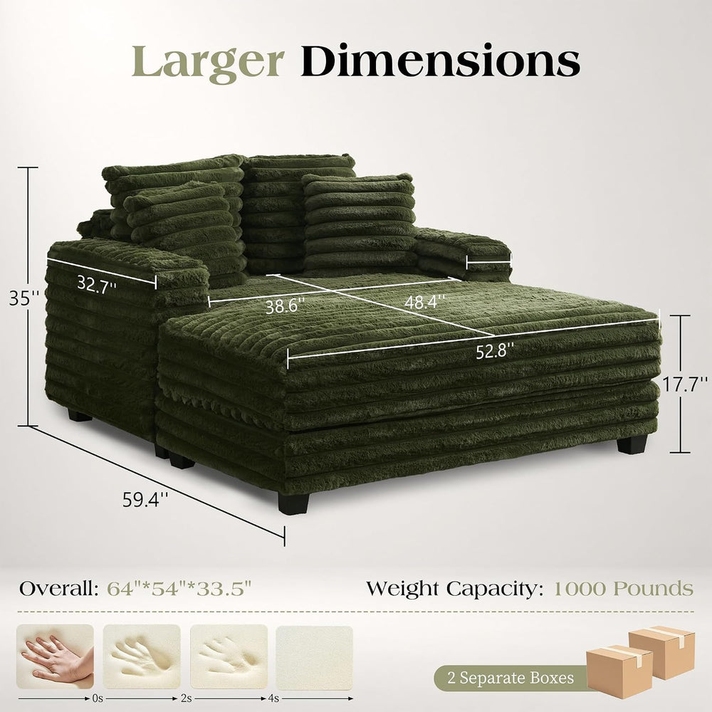 TUNYI Oversized Chaise Lounge Chair Indoor, Faux Fur Upholstered Sofa Bed wit...