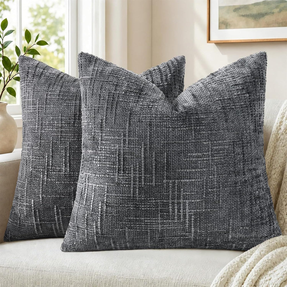Pallene Dark Grey Textured Chenille Throw Pillow Covers 24x24 Set of 2