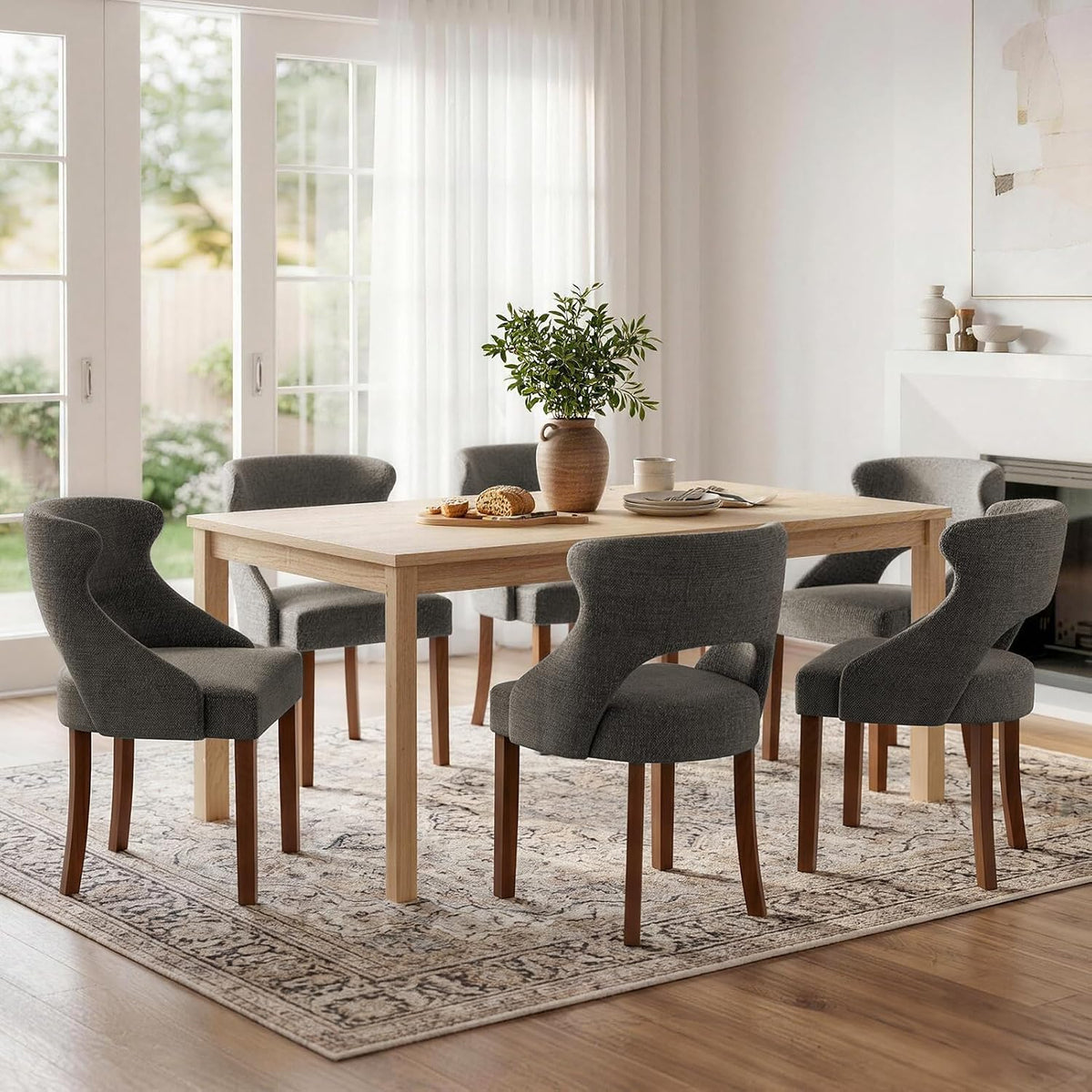 Wooden Dining Chairs Set of 4,Modern Fabric Upholstered Dining Room Chair Kitchen Side Chairs with Solid Wood Legs,Mid Century Farmhouse Dinner Chairs for Kitchen Dining Room,Charcoal