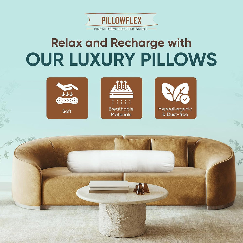 Pillowflex White Bolster Pillow Insert 8x18 in - Soft White Decorative Sham