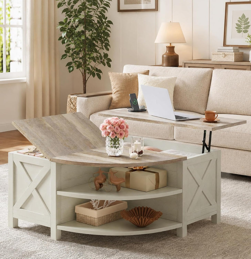 YITAHOME Farmhouse Lift Top Coffee Table with Storage, Grey Wash
