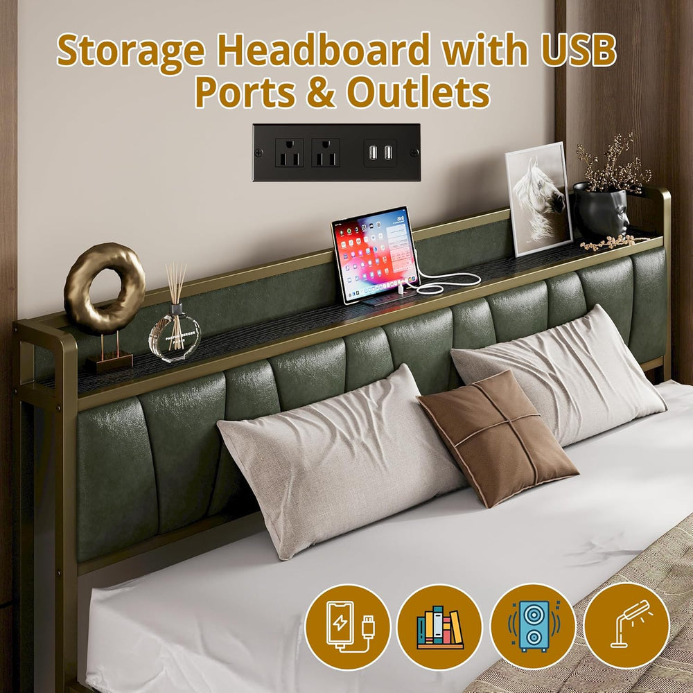 LIKIMIO King Bed Frame with Storage Headboard & Charging Station