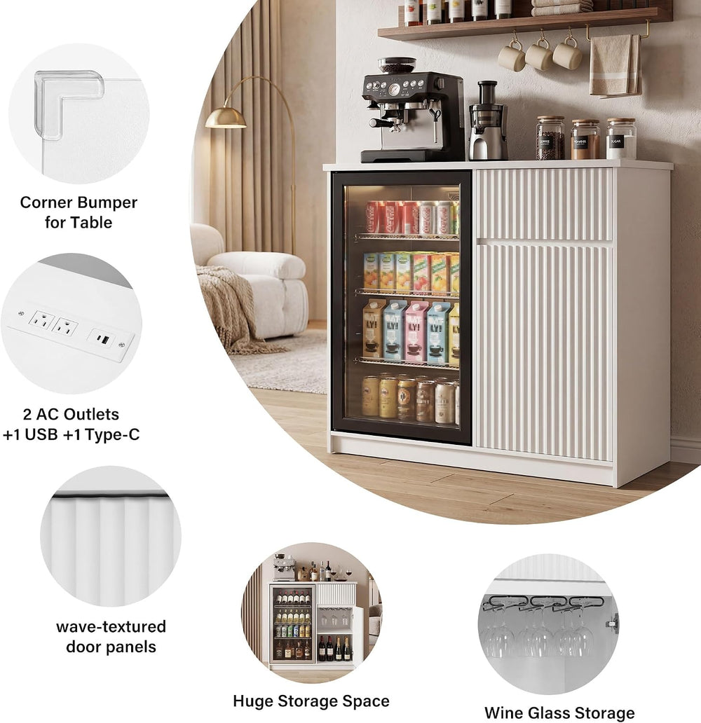 Mini Fridge Cabinet with Storage & Power Outlet, White