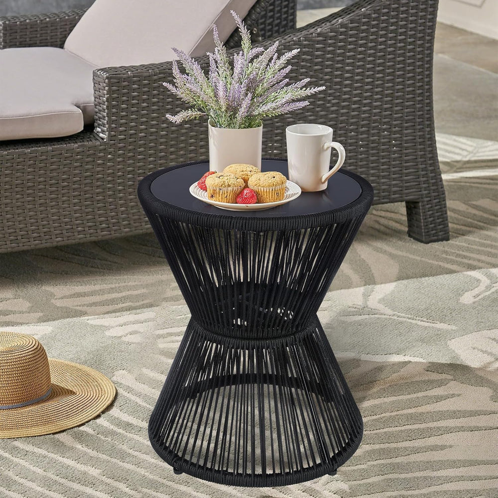 SUNNYPARK Small Outdoor Side End Table Modern Hourglass Style 20" H