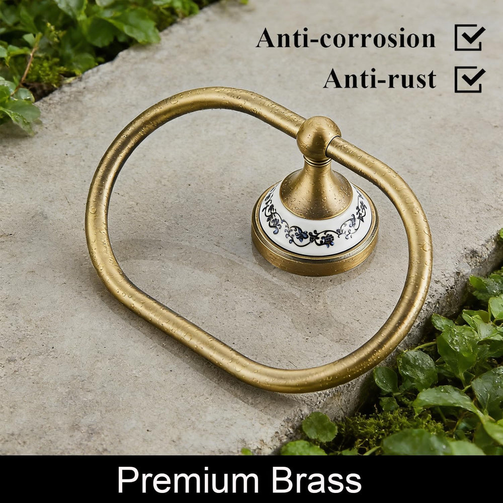 2-Piece Hand Towel Holder, NEWRAIN Antique Brass Towel Ring, Vintage Ellipse ...