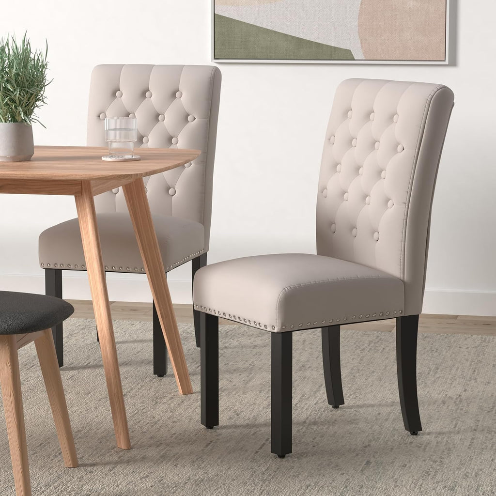 adochr Velvet Dining Chairs Set of 2, Parsons Kitchen Chair, Beige