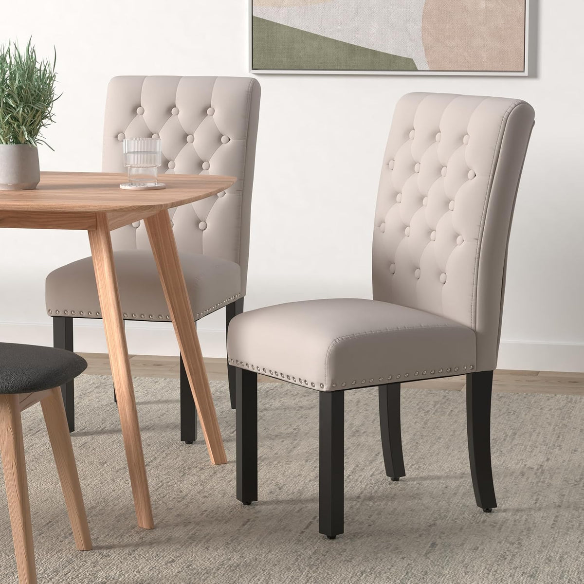 adochr Velvet Dining Chairs Set of 2, Parsons Kitchen Chair, Beige
