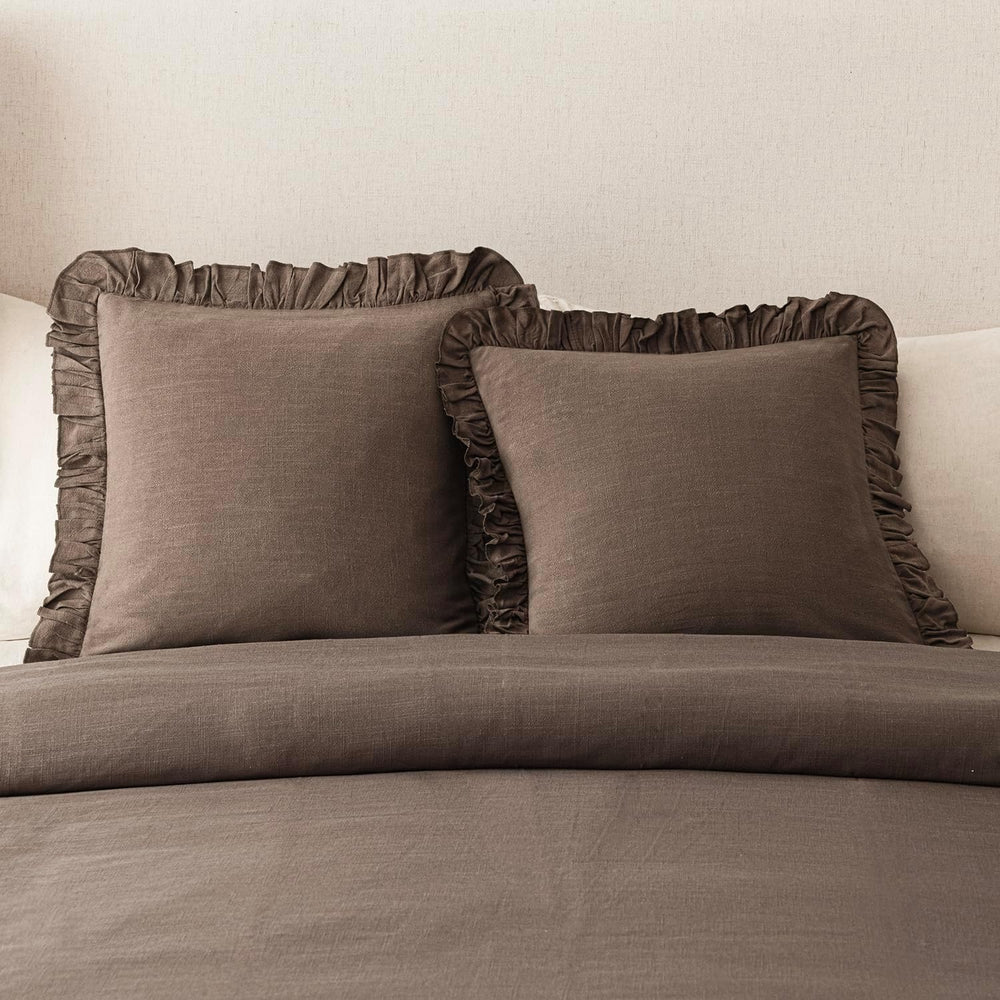 Foindtower Linen Fringe Ruffle Throw Pillow Covers 22×22 Inch Dark Brown