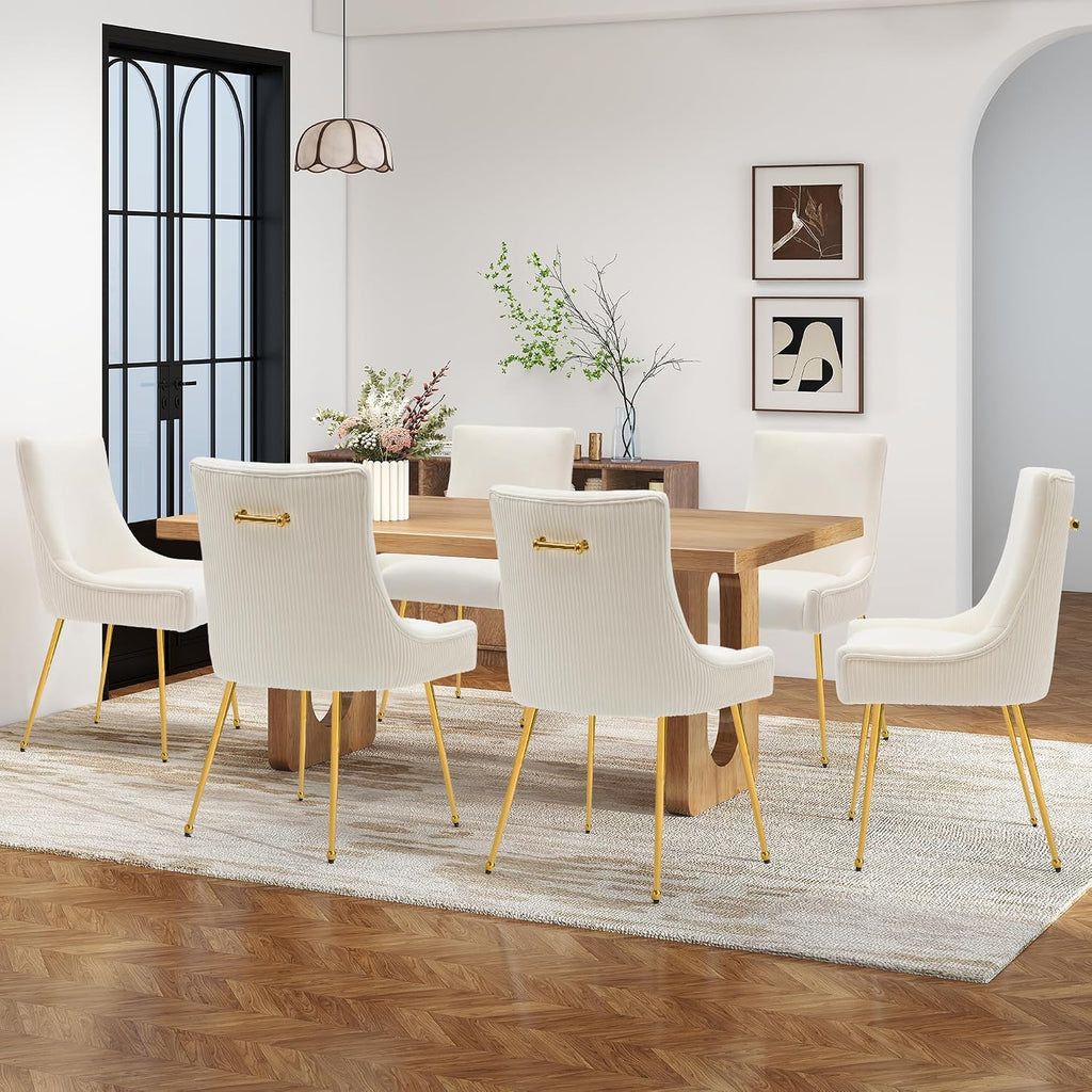 adochr Velvet Dining Chairs Set of 4 with Gold Metal Legs, Beige