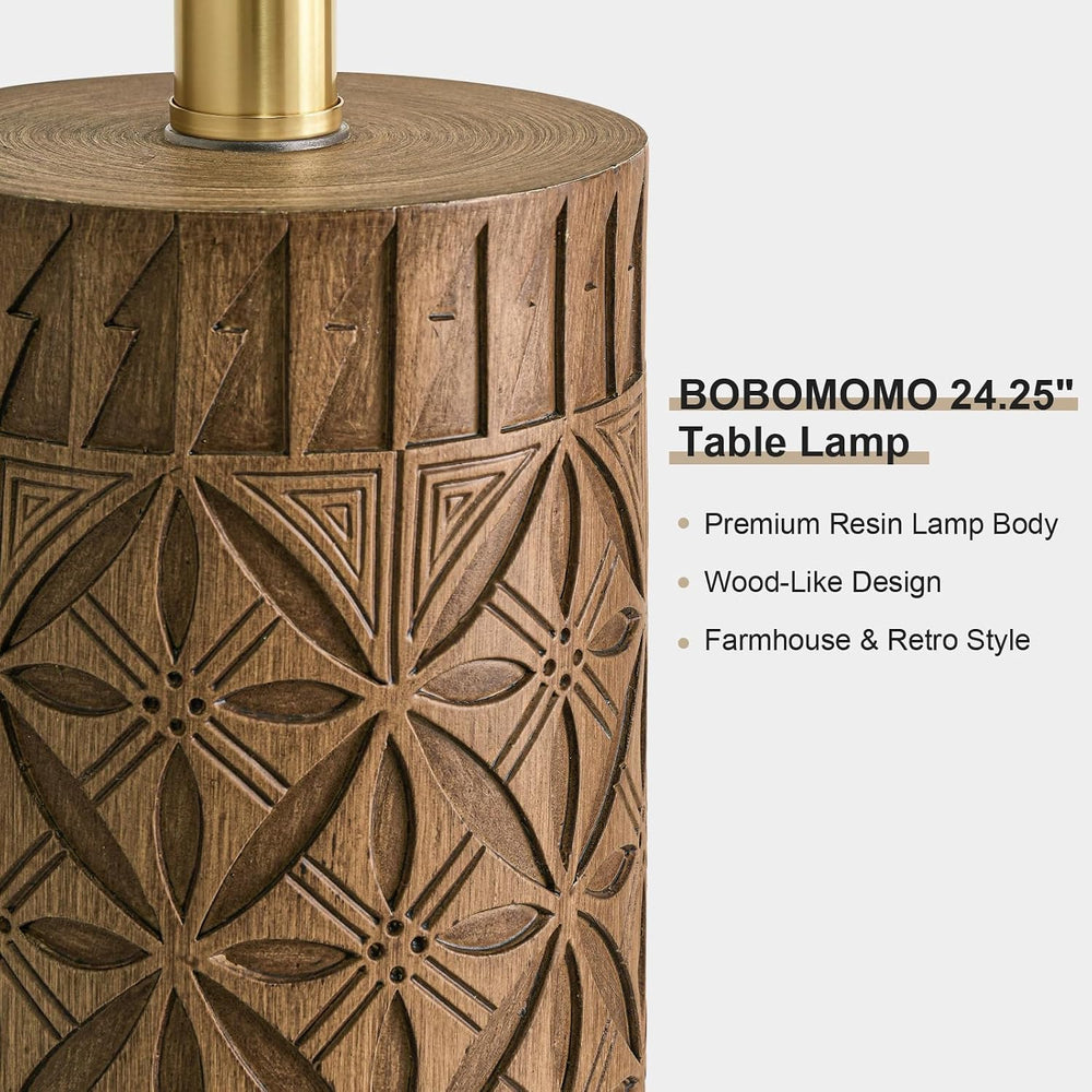 BOBOMOMO 24.25" Modern Farmhouse Table Lamps Set of 2, Geometric Wood Gr...