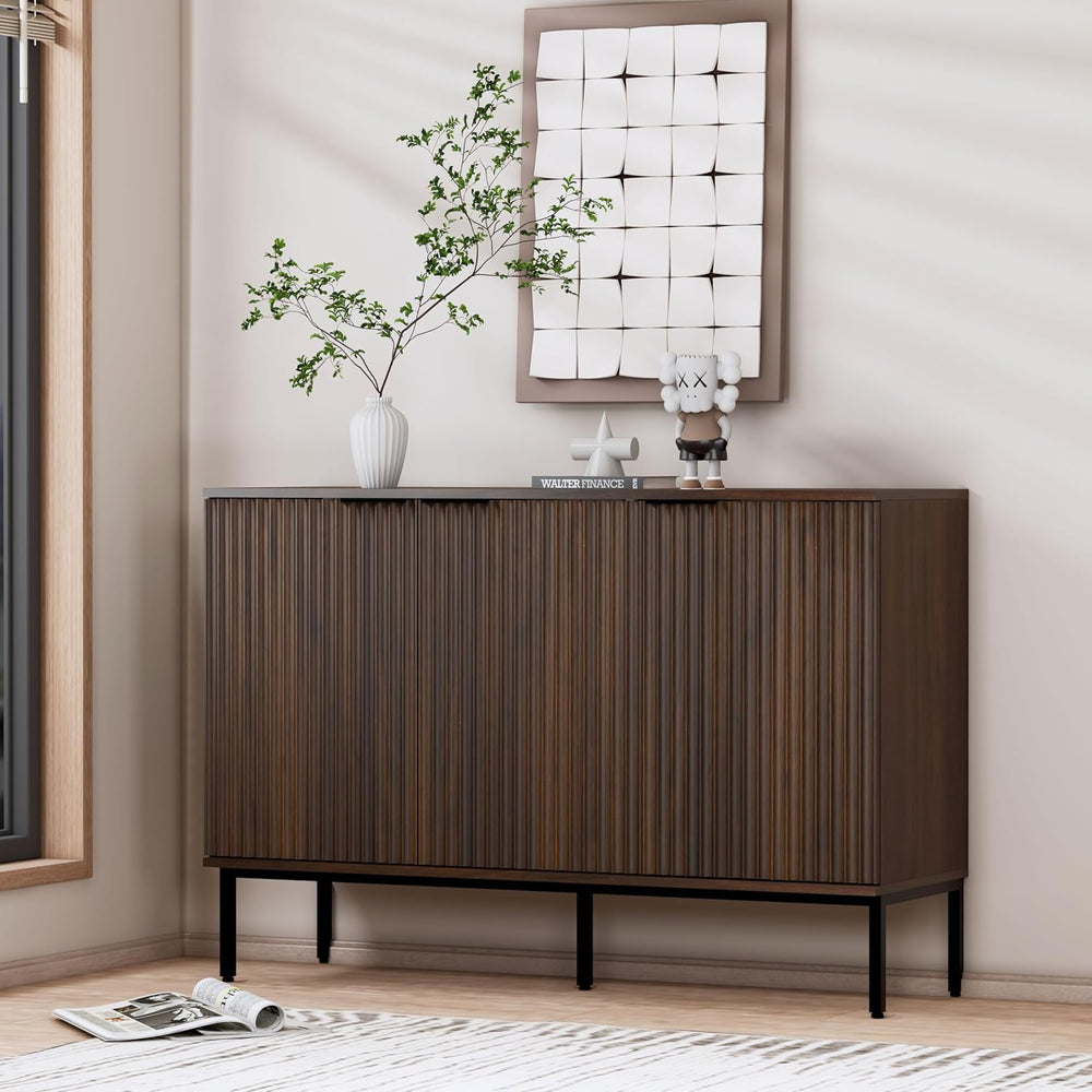 Fluted Sideboard, Buffet Cabinet with Storage, Wooden Accent Console Cabinet ...