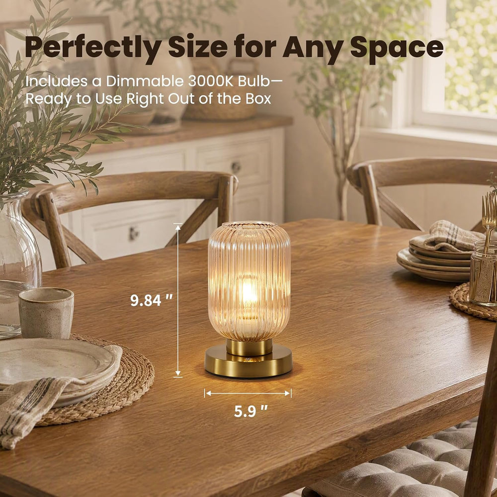 6" MCM Cordless Rechargeable Amber Glass Table Lamp, Touch Dimmable