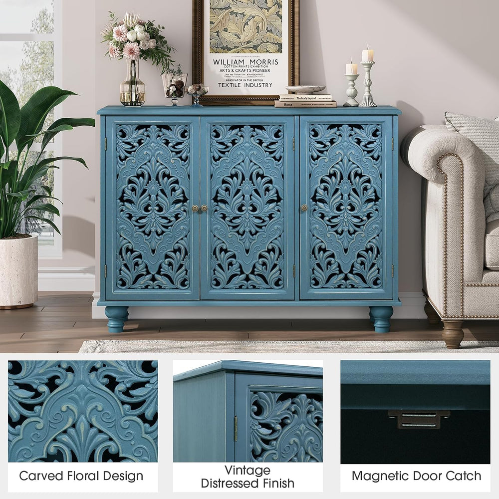 JOINICE 42.5" Accent Storage Cabinet with 3 Doors for Living Room,Blue