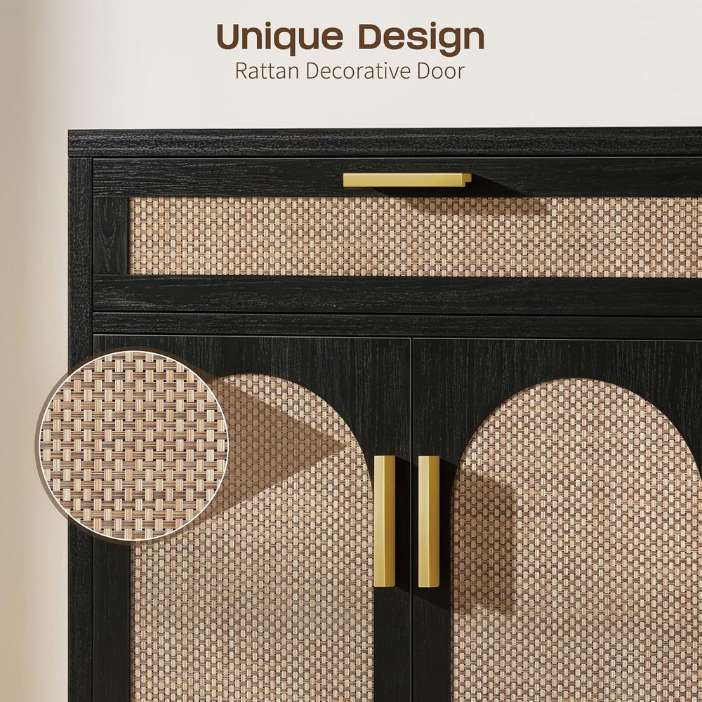 Rattan Buffet Cabinet with Storage Set of 2, Sideboard Cabinet with Doors and...