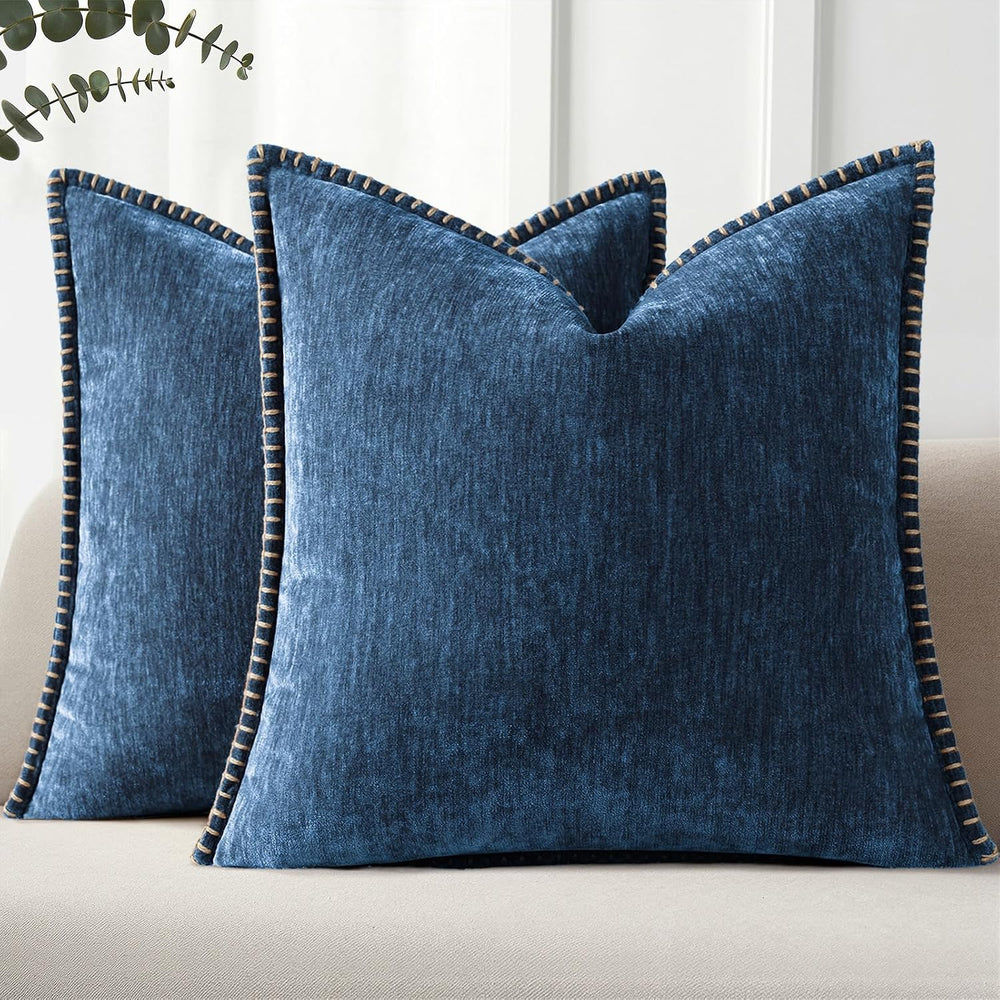 Pallene Chenille Soft Navy Blue Throw Pillow Cover 22x22 Set of 2