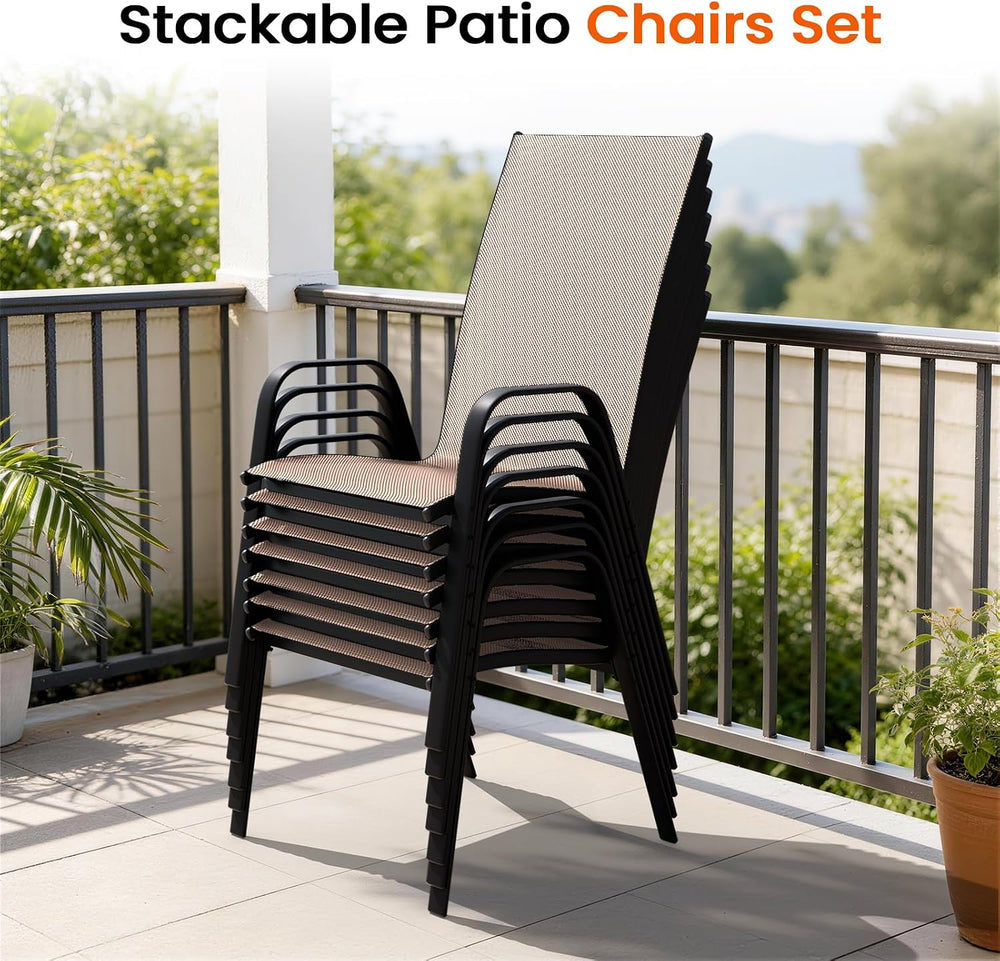 JEAREY Patio Dining Chairs Set of 6, Stackable Outdoor Chairs, Coffee