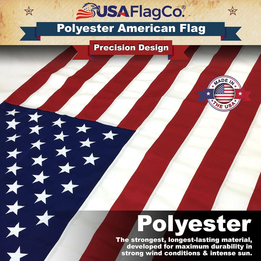 USA Flag Co. 3x5 Polyester US Flag - Embroidered Stars and Sewn Stripes Withs...