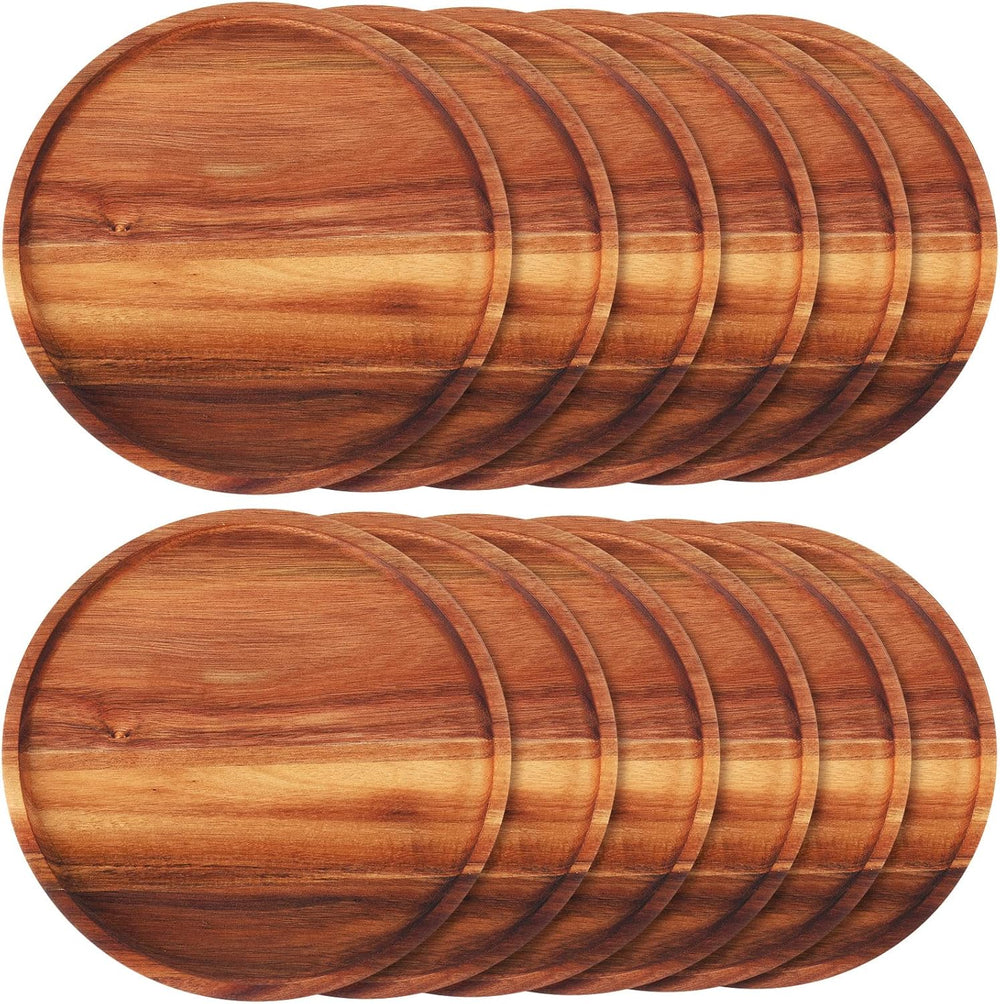 Rtteri Acacia Wood Dinner Plates, D 9.8'', Thk 0.6in, 12 Pcs