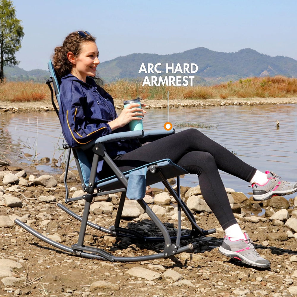 Portal Oversized Folding Rocking Camping Chair Portable Outdoor 400 lb Blue