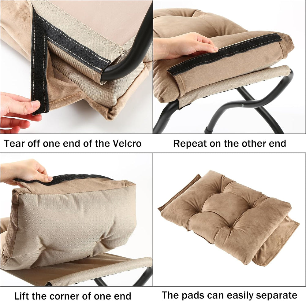 15" Upholstered Folding Foot Rest Stool with Foldable Metal Frame Khaki