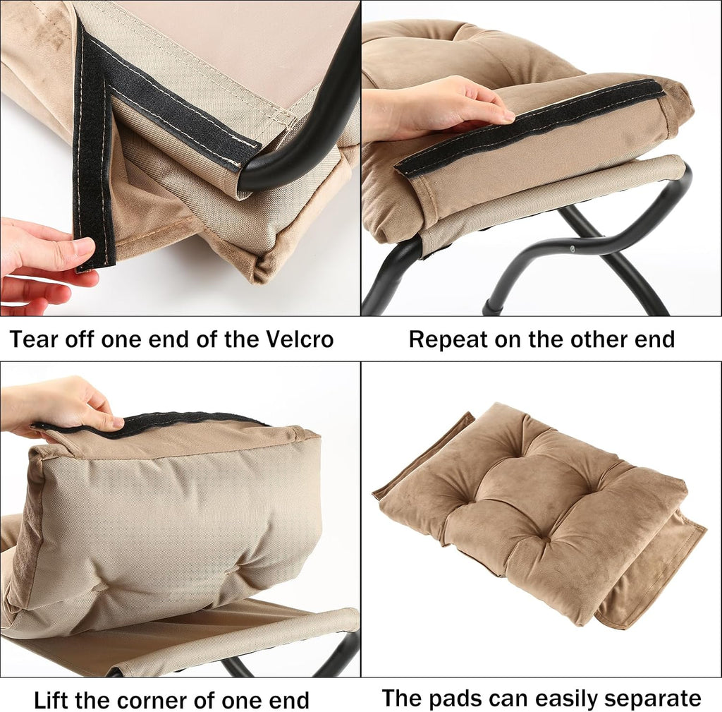 15" Upholstered Folding Foot Rest Stool with Foldable Metal Frame Khaki