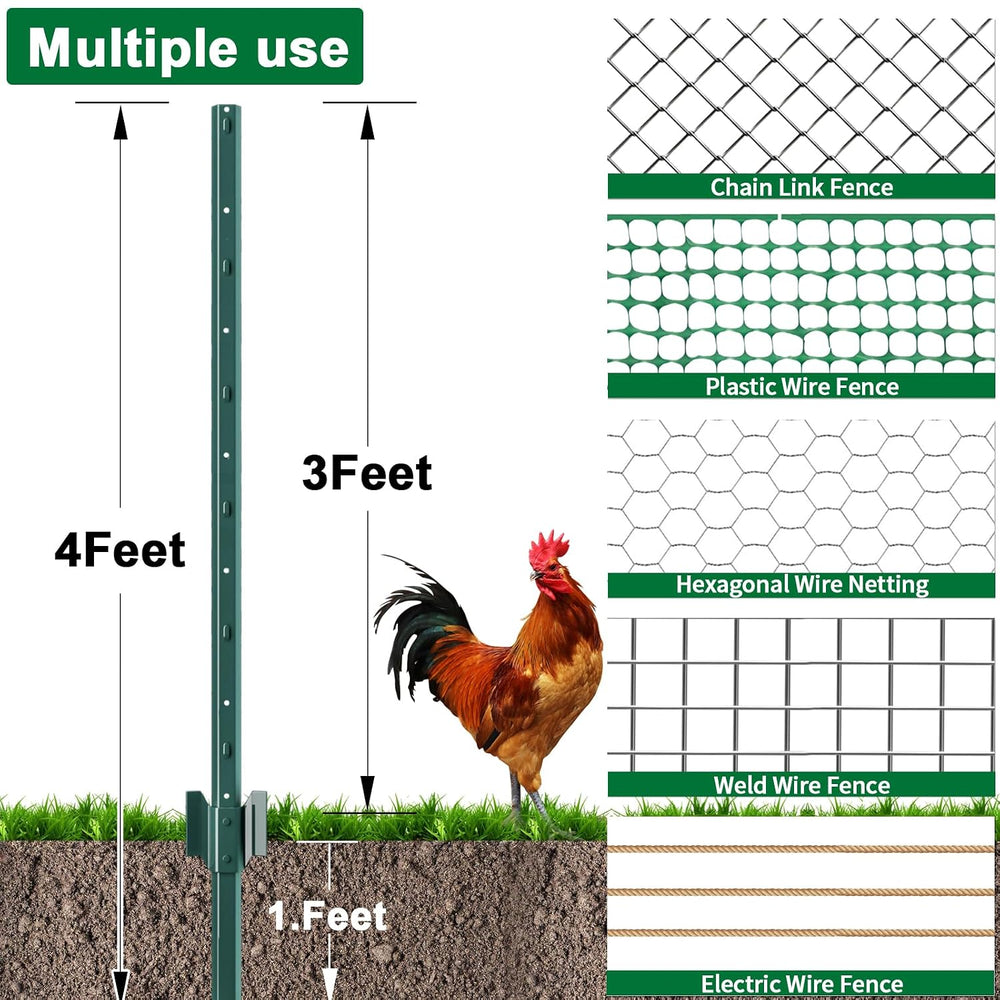 Amagabeli Heavy Duty Metal Fence Posts 4 Feet 10 Pack No Dig Garden U Post St...