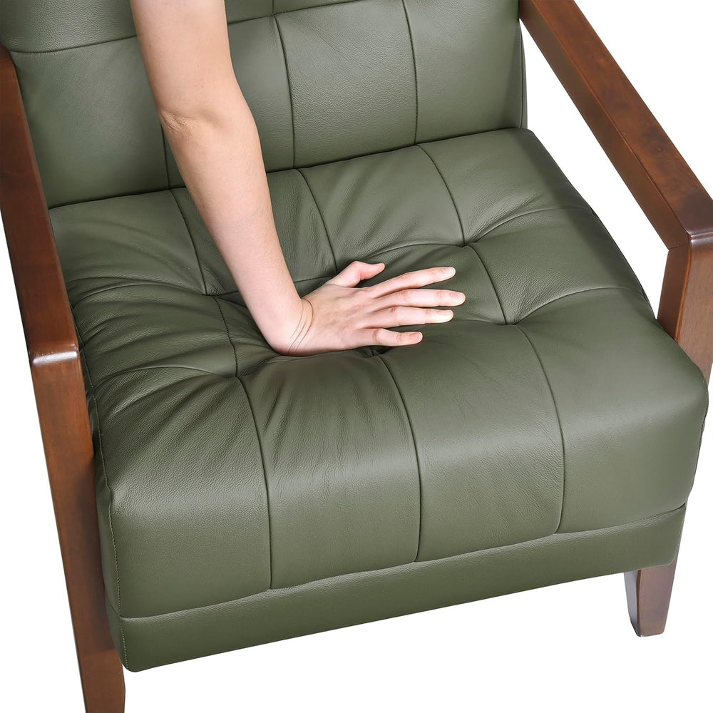 Lexicon Modern Leather Match Accent Chair,Tufted,Solid Wood Arms,Green