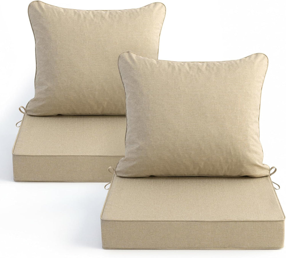 Summsun Outdoor Chair Cushions Set of 2, Faux Linen Patio Furniture Cushions,...