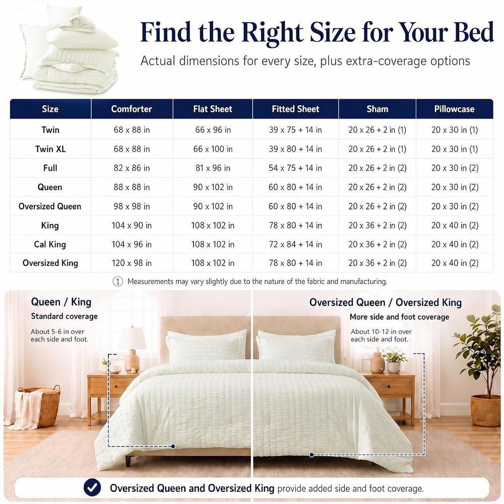 CozyLux Queen Comforter Set, 7 Pieces Ivory Seersucker Bed in a Bag