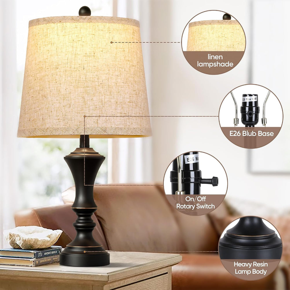 ROTTOGOON Retro Table Lamps Set of 2, Nightstand Lamp for Bedroom Vintage Rus...