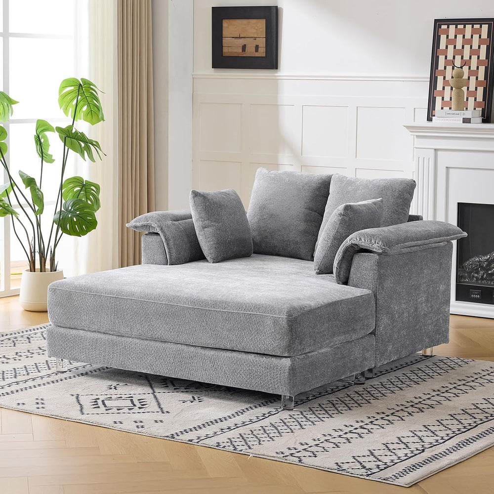 VINGLI Oversized Chaise Lounge Chair Indoor with Transparent Acrylic Legs