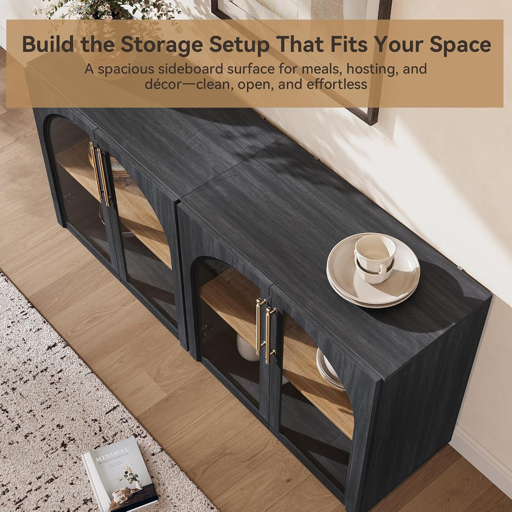 Sideboard Cabinet with Glass Doors, 94.5'' W Display Cabinet