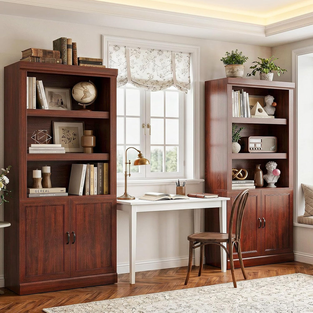 Unikito 71" Tall Bookshelf with Doors and Adjustable Shelves, 2 Pack