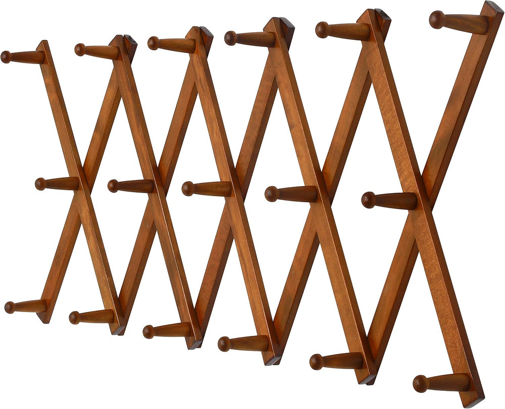 Dseap Accordian Wall Hanger: 16” High Wooden Wall Expandable Coat Rack, Hat R...