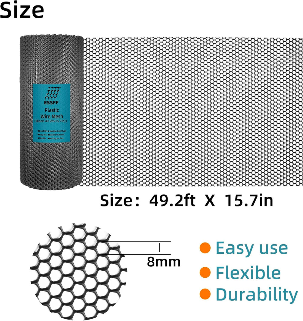 Pet & Garden Safeguard - 15.7IN x 49.2FT Roll - Black Plastic Netting, Mu...
