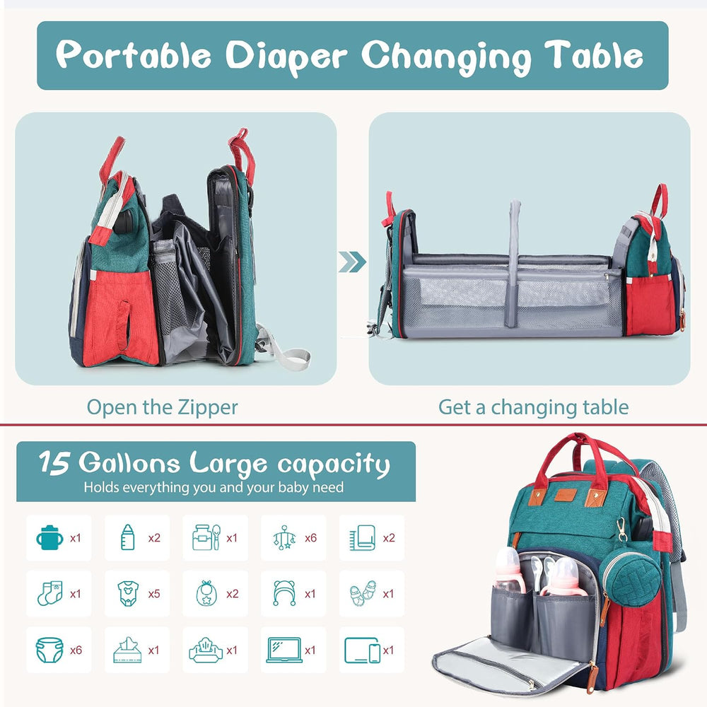 JOYCE Diaper Bag Backpack with Changing Station,Blue-Green