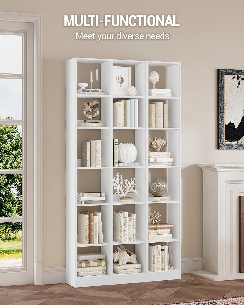Hzuaneri Bookcase, Tall Narrow Bookshelf, Open Display Storage Shelf