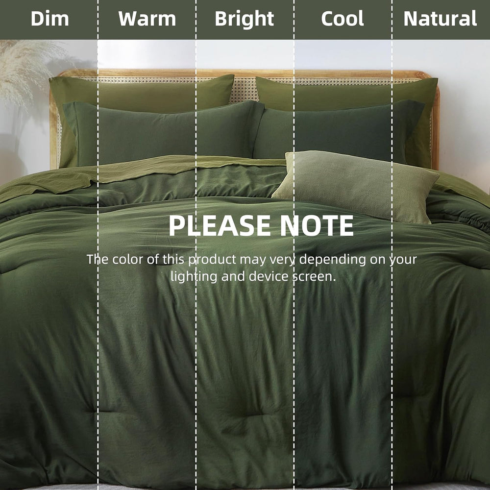 Prewashed King Size Comforter Set 7 Pieces, Dark Green Bed Set