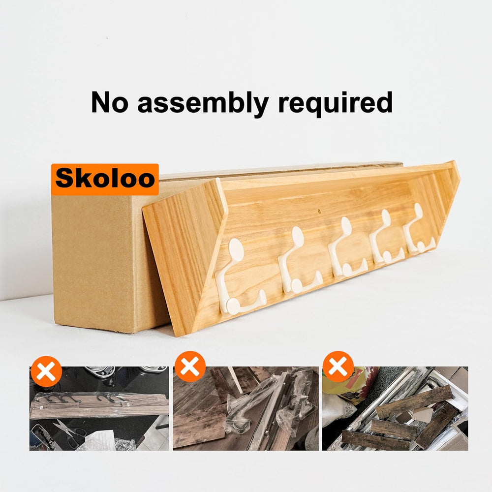 SKOLOO Wall Shelf with Hooks, 24-Inch Coat Rack Wall Mount with Shelf Organiz...