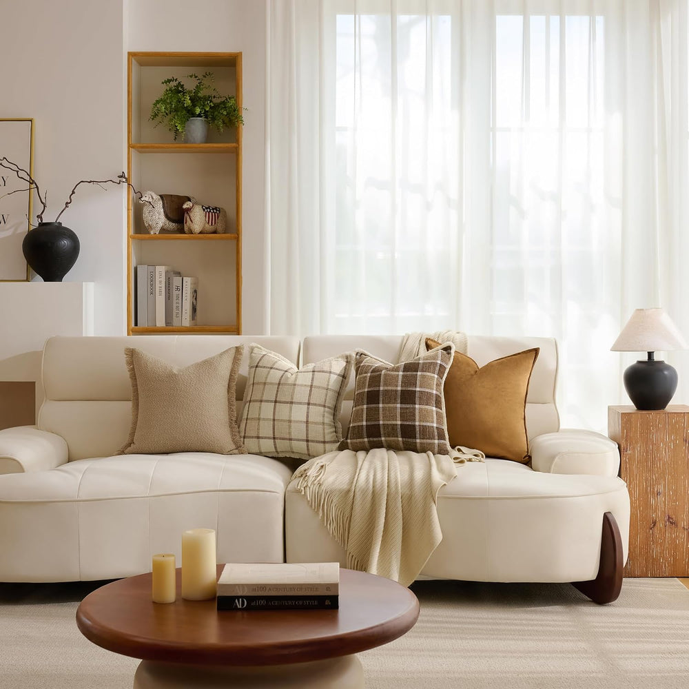 Classic Windowpane Plaid Pillow Covers 18x18 Set of 2, Structured Linen-Look ...