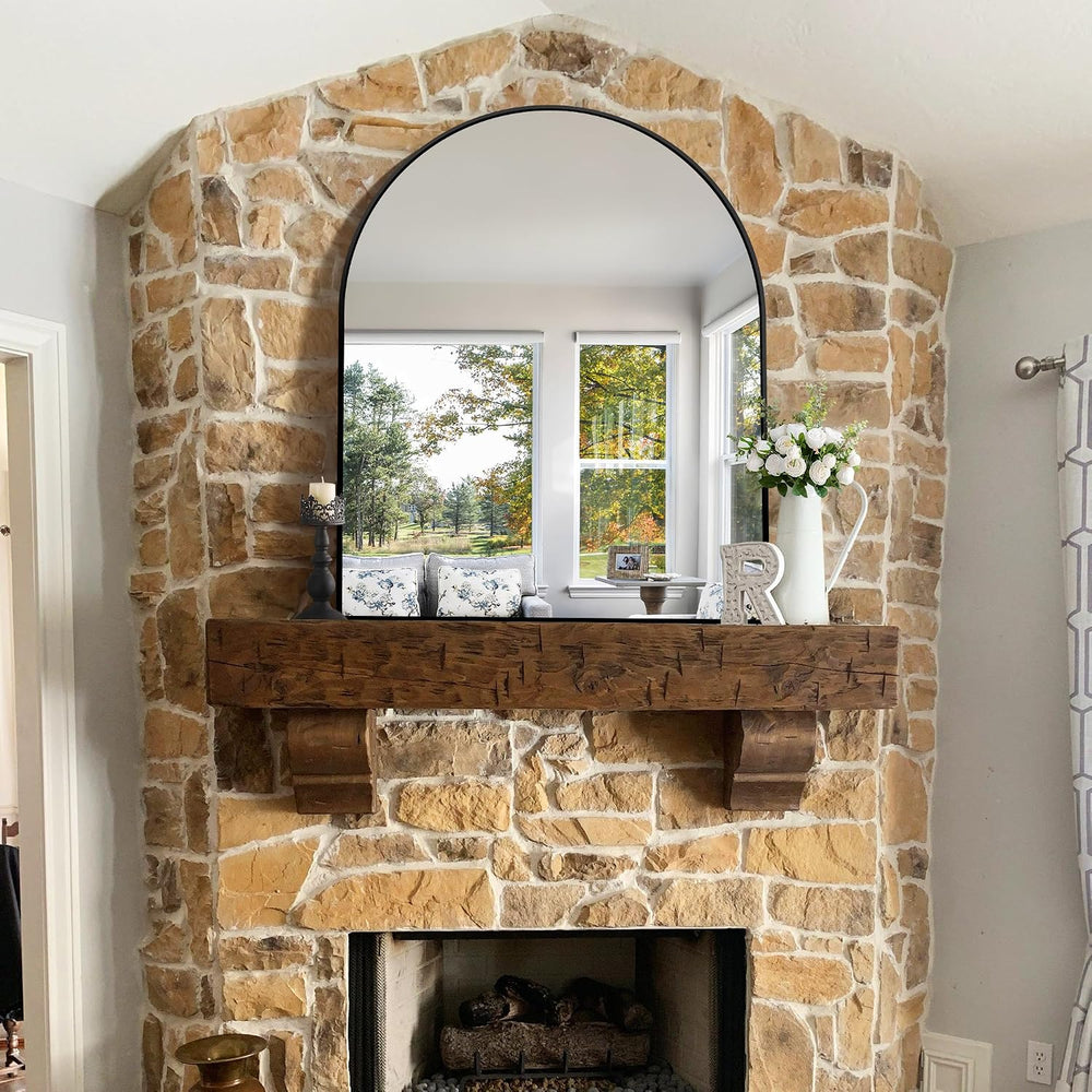 CIRCUMI Arched Wall Mirror, 40"x48" Black Arched Mirror for Entrywa...