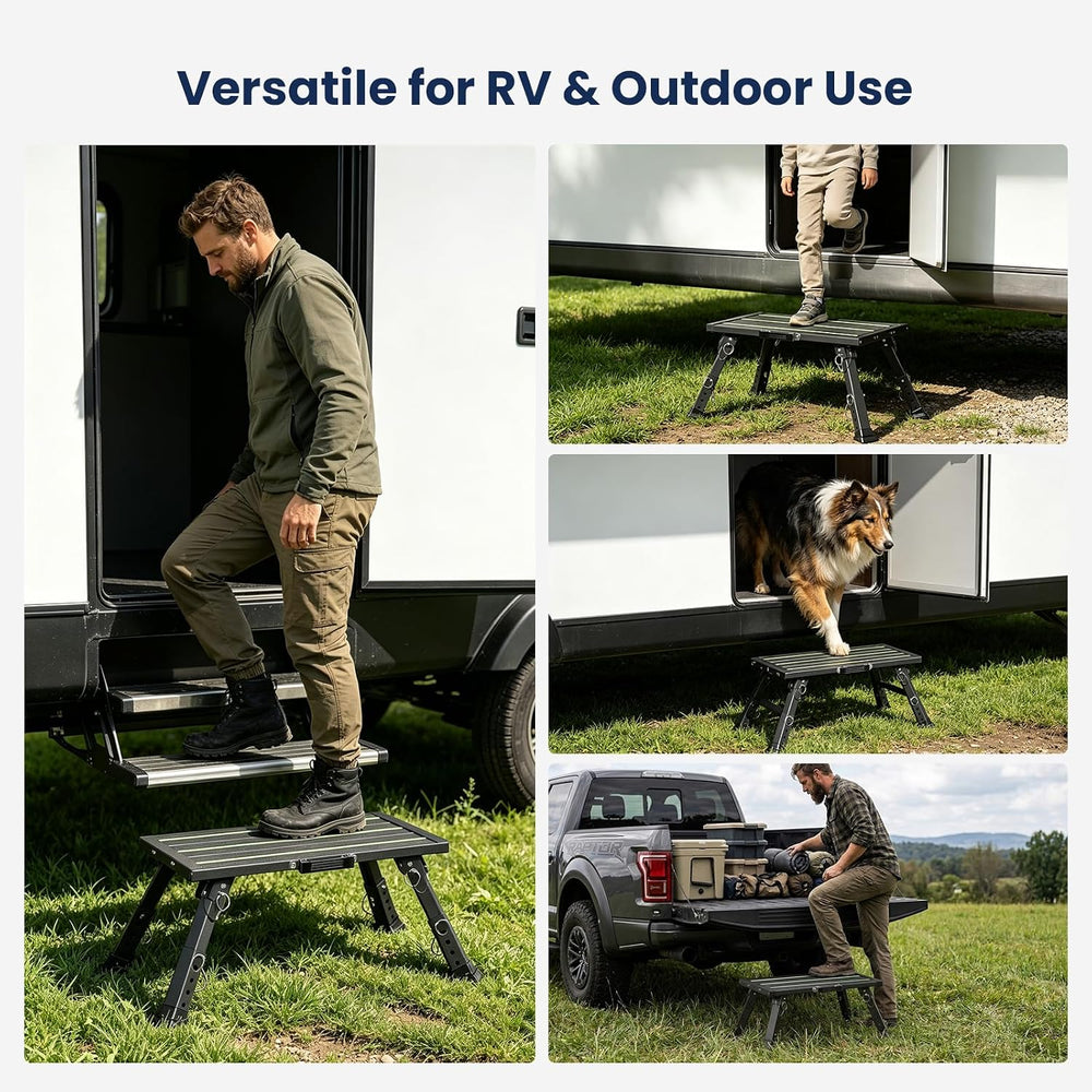 Safoner Heavy Duty Large RV Step Stool, Camper Adjustable Folding Steps