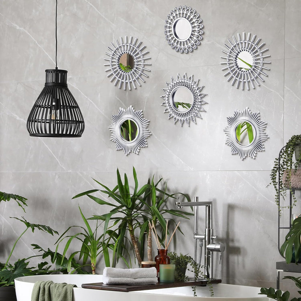 Namalu 6 Pcs Sunburst Round Mirror for Wall Decor, Classic, Silver