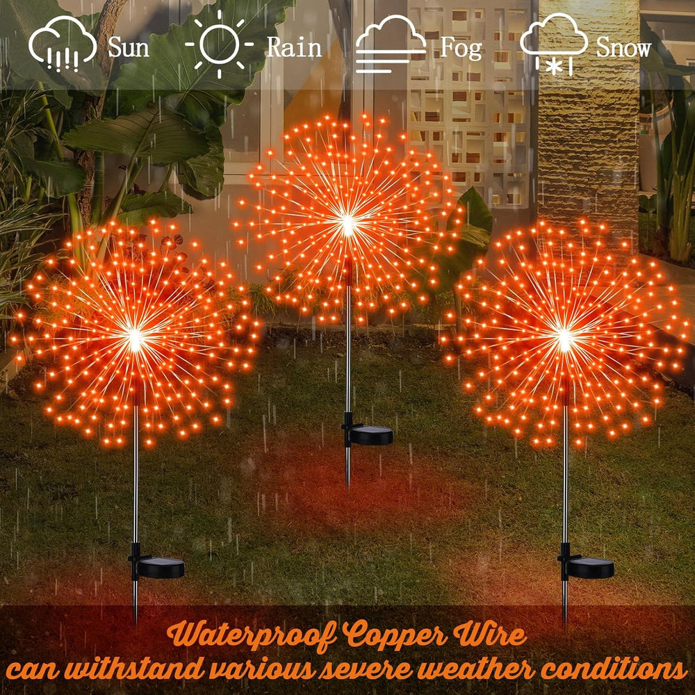 Tujoe 4 Pack Halloween Solar Decoration Outdoor Firework Lights, Orange
